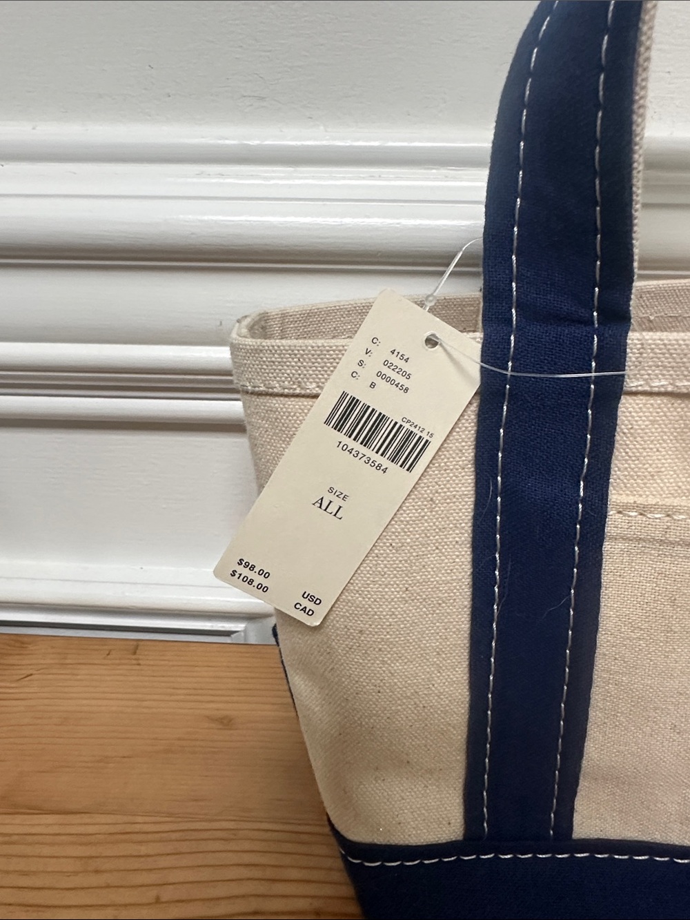 Anthropologie Canvas Tote with Navy Trim and Sequin 'B' - Picture 3 of 5